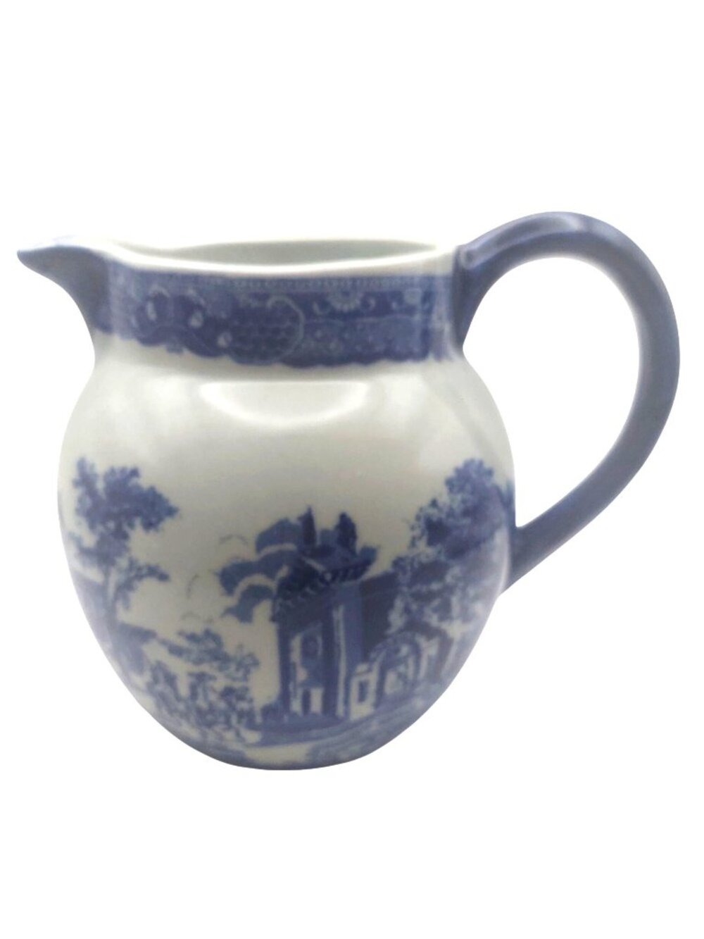 Victoria Ware Flow Blue Pitcher Pastoral Scenic Transferware Ironstone Vintage